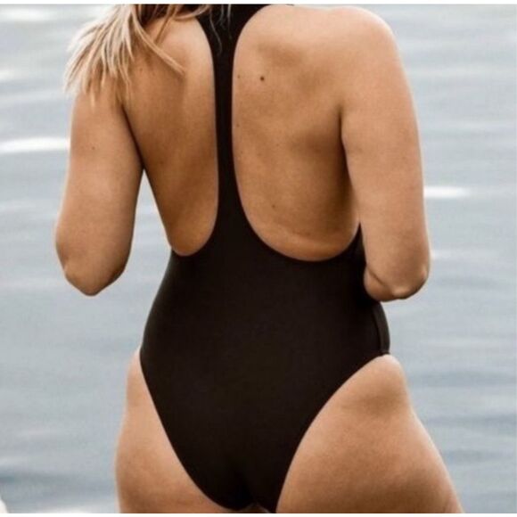 AERIE Women’s Black The One Cheekier High Cut T-Back Swimsuit Size 8 / M - Picture 2 of 8